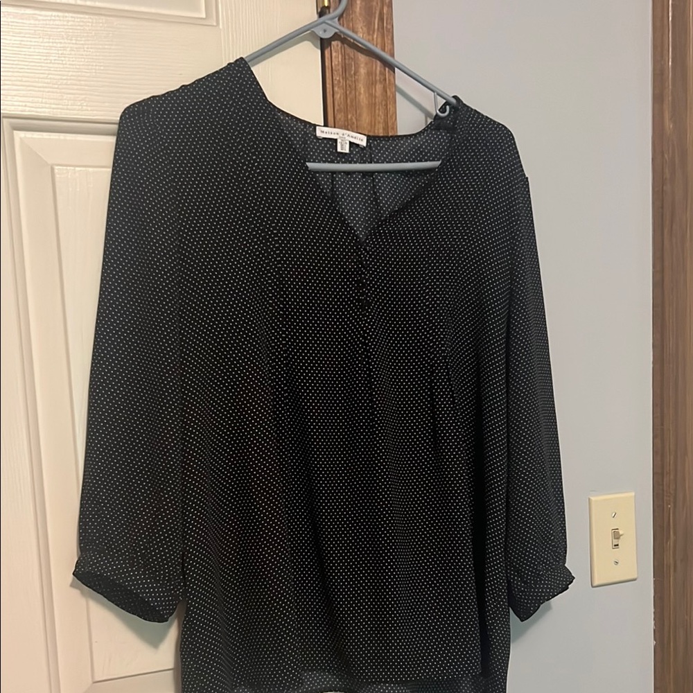 Black 3/4 Sleeve Buttoned Blouse with Mandarin Collar